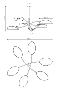 Plafoniera Moderna Ares Acciaio Nero Verde 6 Luci E14 Ip20