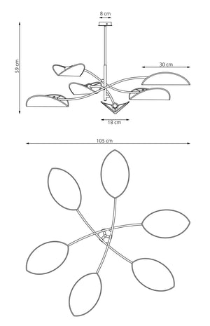 Plafoniera Moderna Ares Acciaio Nero Verde 6 Luci E14 Ip20