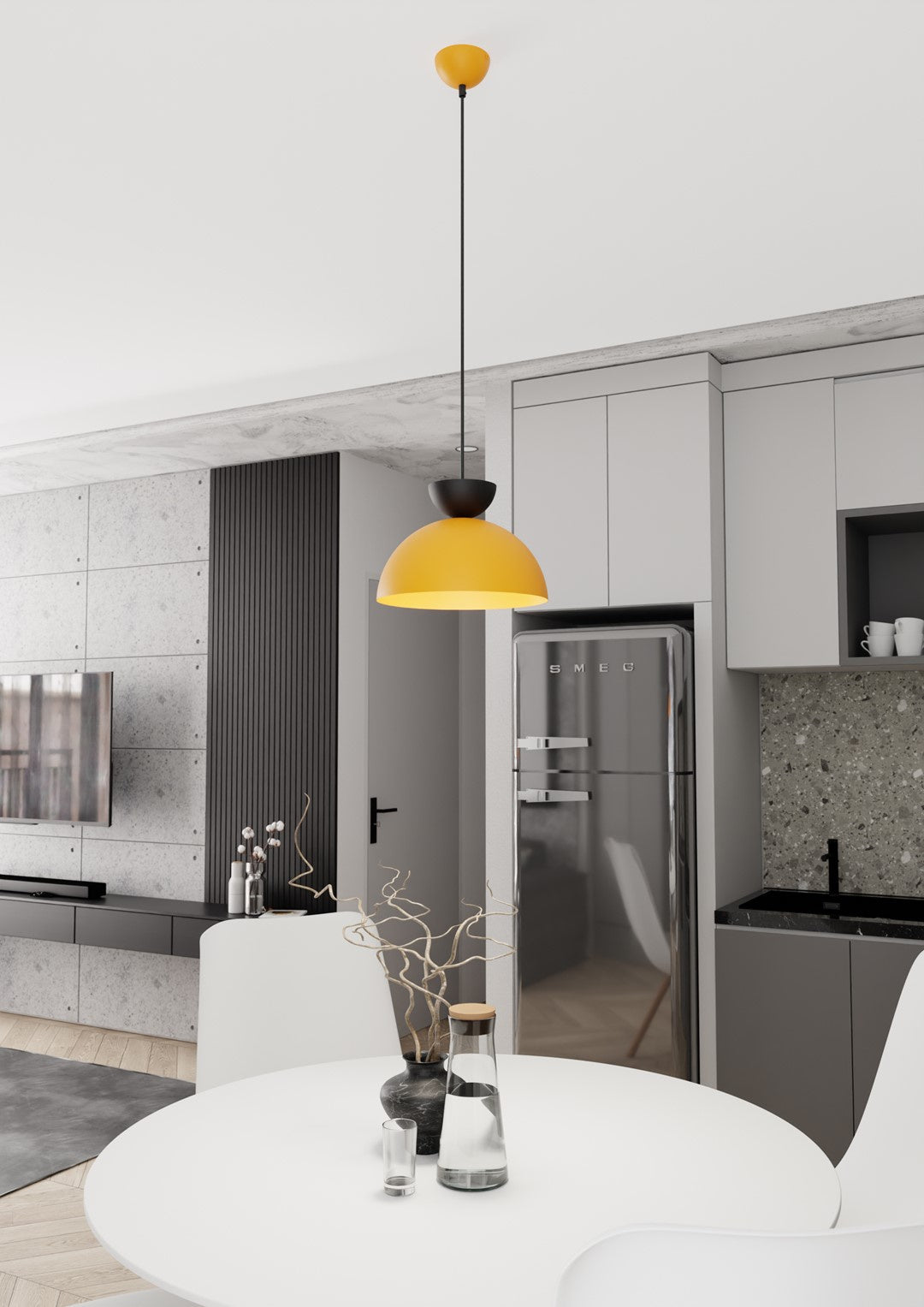 Lampadario Minimal Efesto Acciaio Nero Arancione 1 Luce Gx53 Ip20