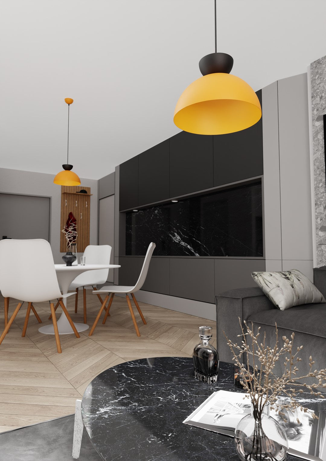 Lampadario Minimal Efesto Acciaio Nero Arancione 1 Luce Gx53 Ip20