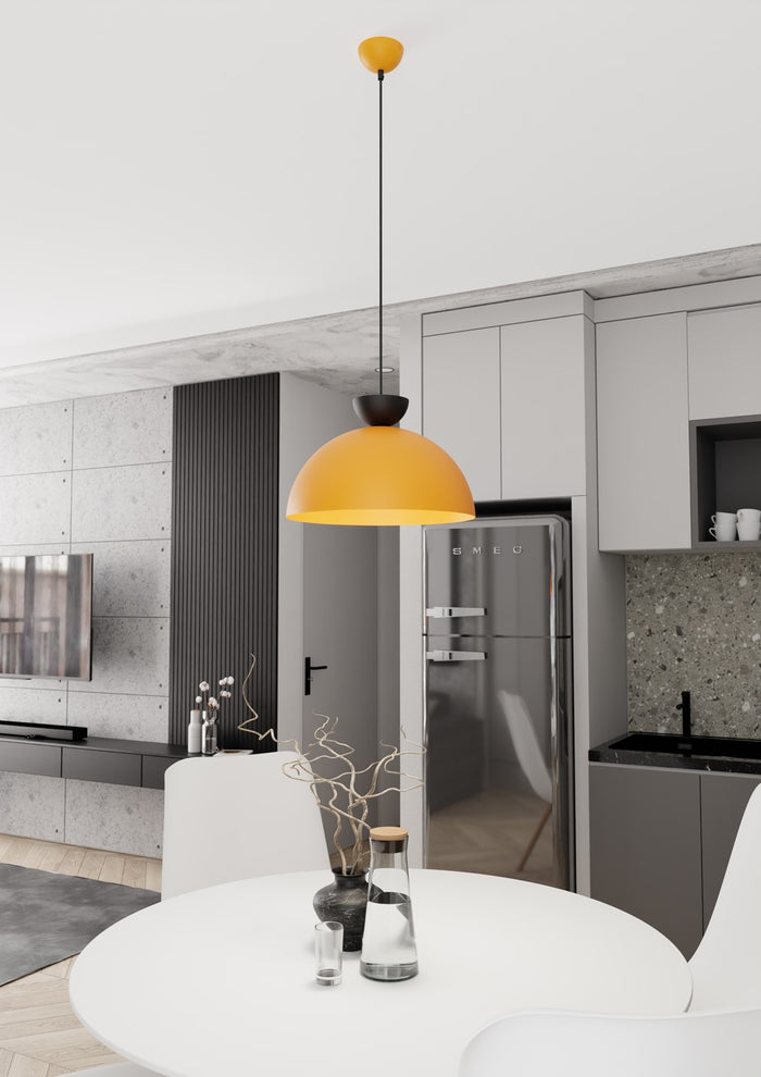 Lampadario Minimal Efesto Acciaio Nero Arancione 1 Luce Gx53