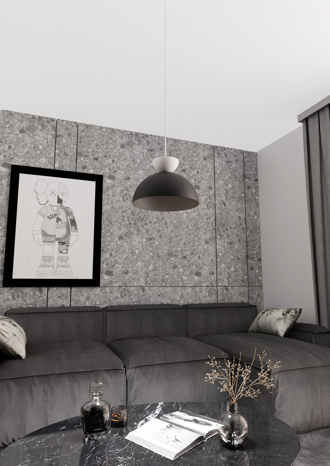 Lampadario Minimal Efesto Acciaio Nero Bianco 1 Luce Gx53 Ip20