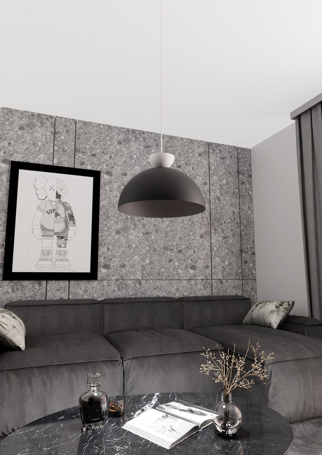 Lampadario Minimal Efesto Acciaio Nero Bianco 1 Luce Gx53