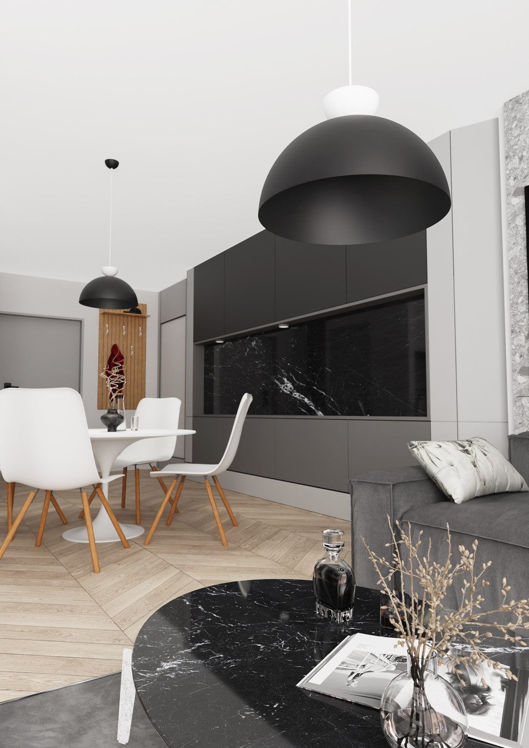 Lampadario Minimal Efesto Acciaio Nero Bianco 1 Luce Gx53