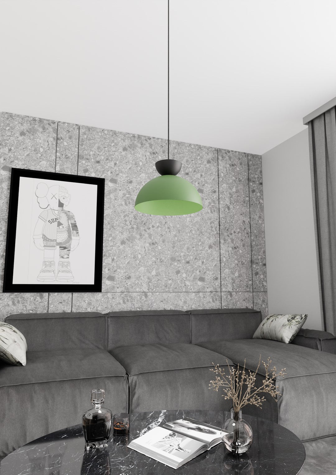 Lampadario Minimal Efesto Acciaio Nero Verde 1 Luce Gx53 Ip20