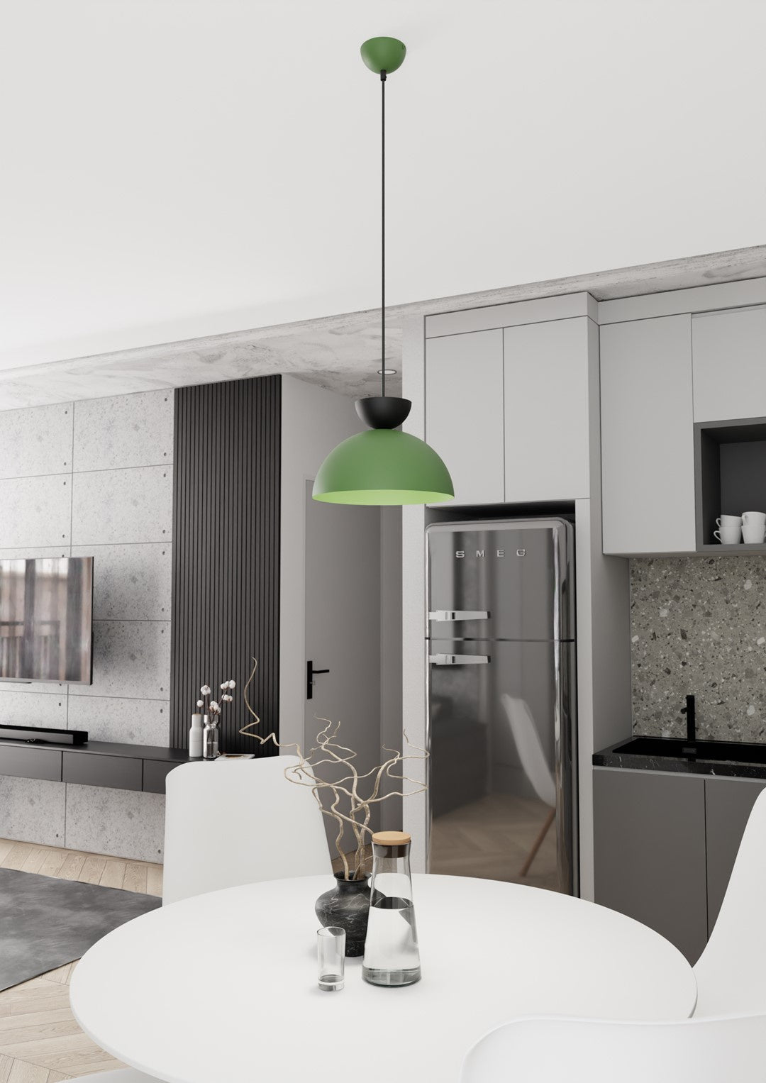 Lampadario Minimal Efesto Acciaio Nero Verde 1 Luce Gx53 Ip20