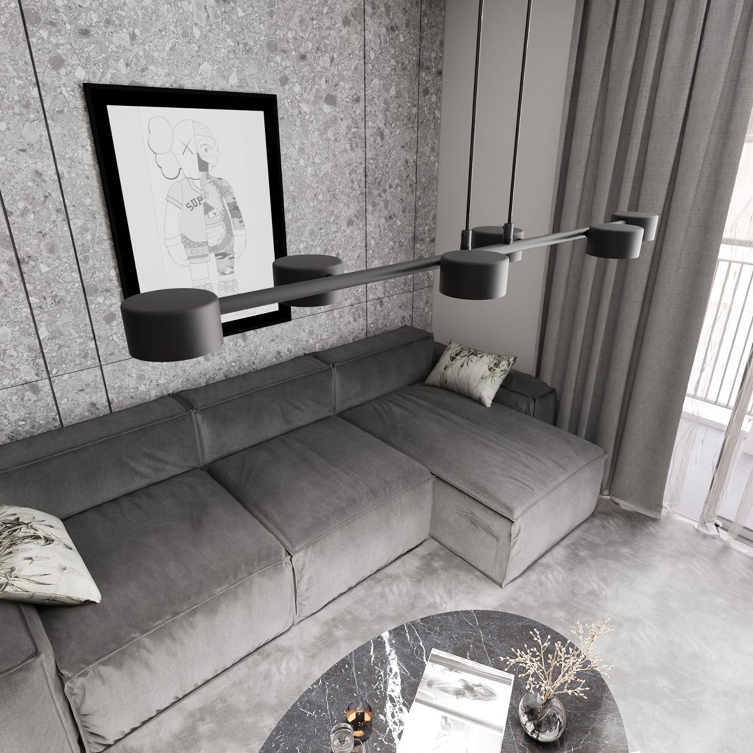 Lampadario Minimal Afrodite Acciaio Nero 6 Luci Gx53 Ip20