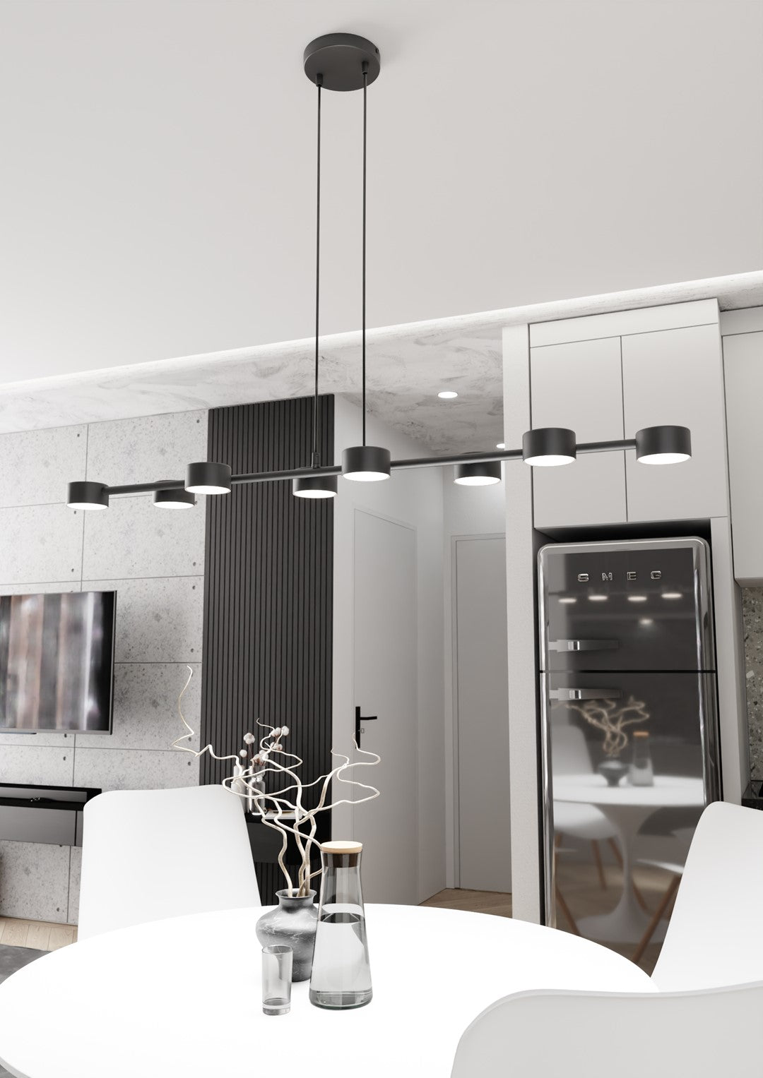 Lampadario Minimal Afrodite Acciaio Nero 8 Luci Gx53 Ip20