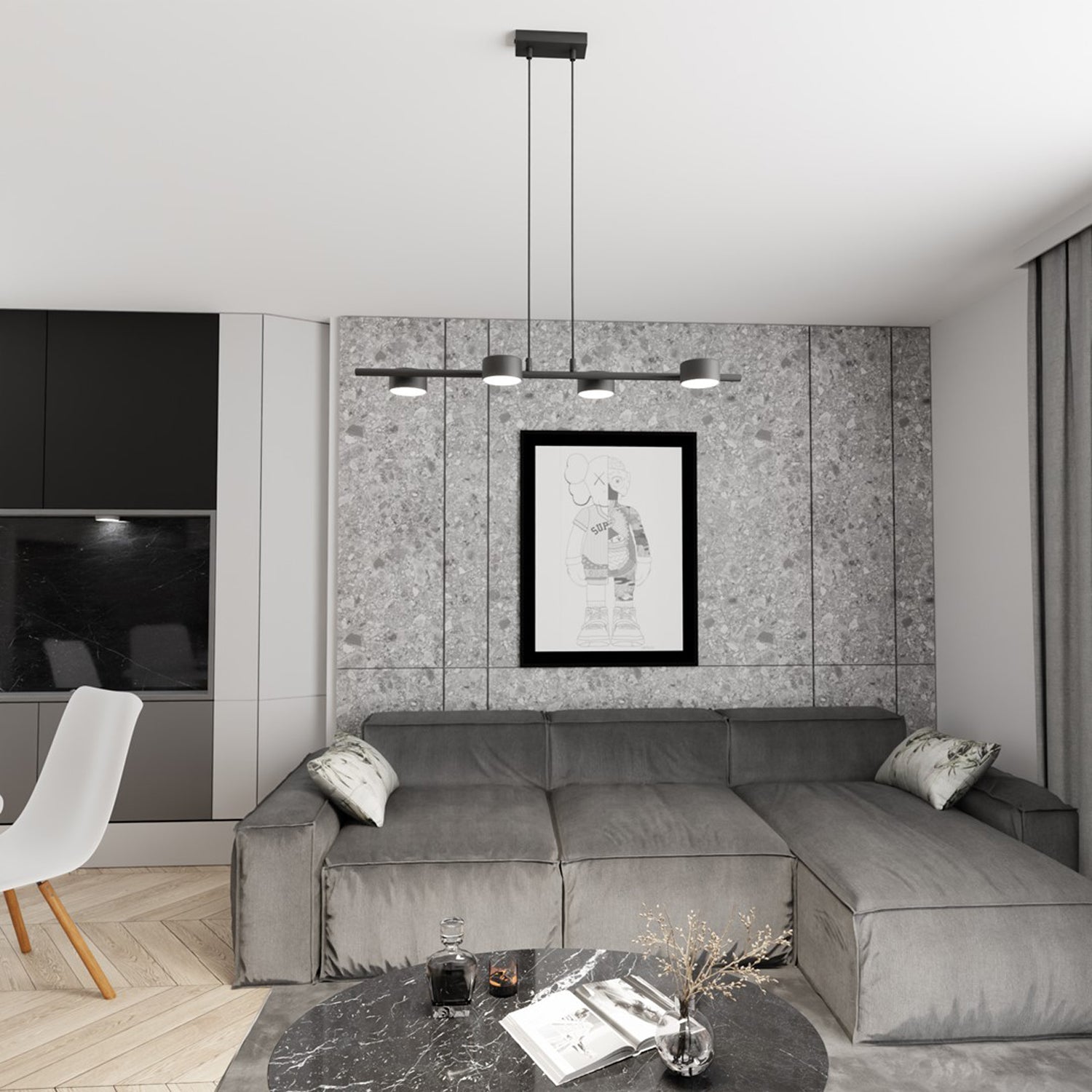 Lampadario Minimal Hermes Acciaio Nero 4 Luci Gx53 Ip20