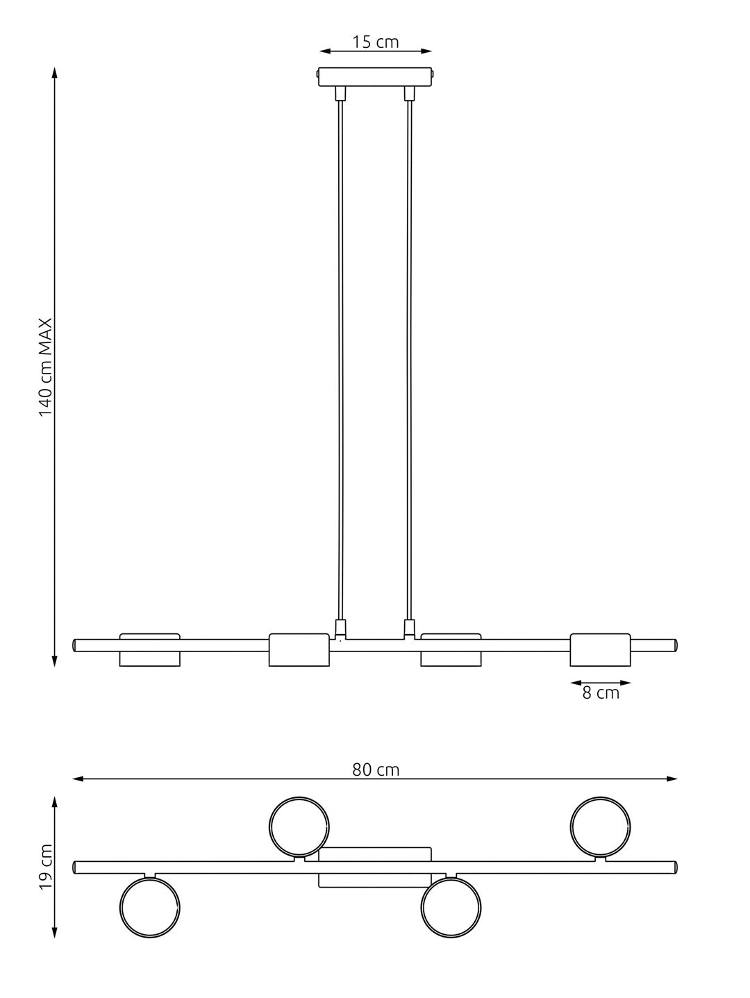 Lampadario Minimal Hermes Acciaio Nero 4 Luci Gx53 Ip20