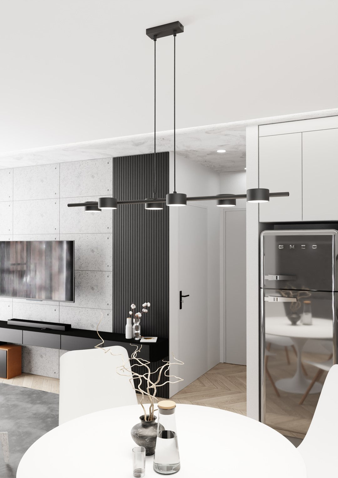 Lampadario Minimal Hermes Acciaio Nero 6 Luci Gx53 Ip20