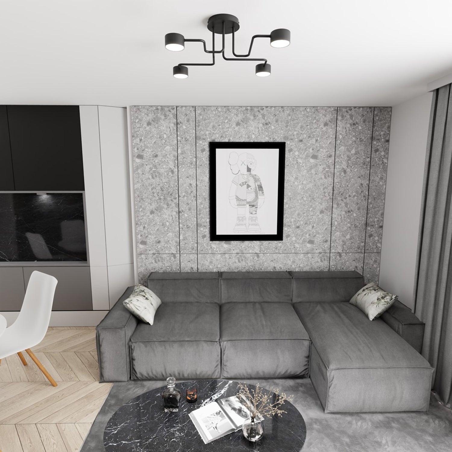 Plafoniera Moderna Ade Acciaio Nero 4 Luci Gx53 Ip20