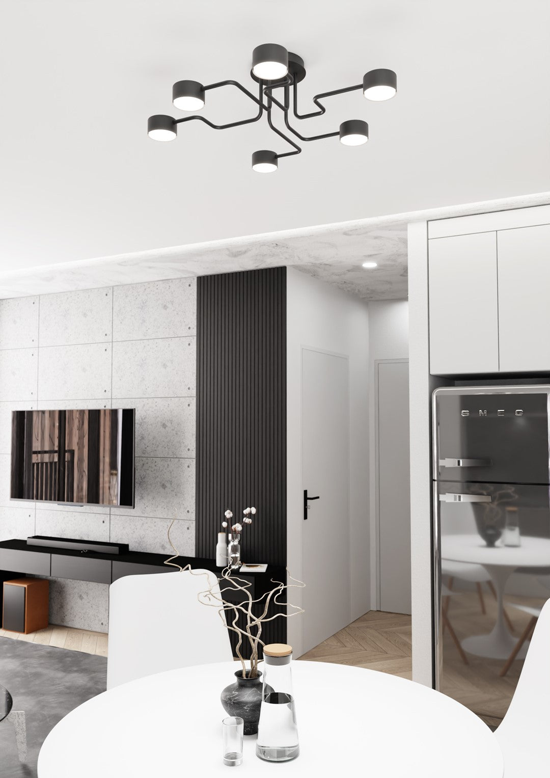 Plafoniera Moderna Ade Acciaio Nero 6 Luci Gx53 Ip20