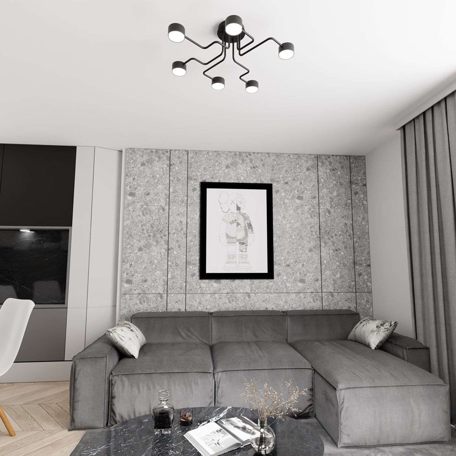 Plafoniera Moderna Ade Acciaio Nero 6 Luci Gx53 Ip20