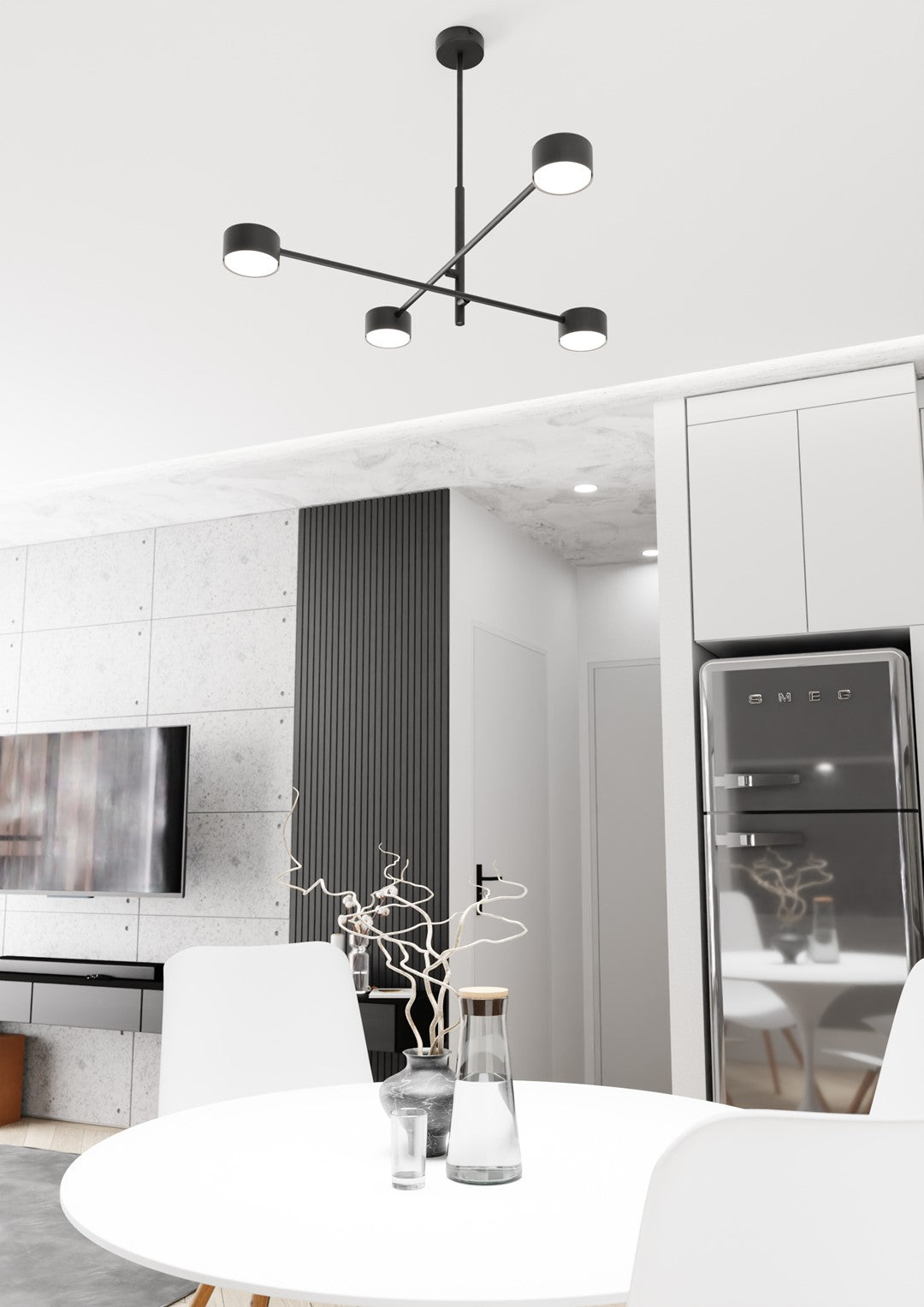 Plafoniera Moderna Giove Acciaio Nero 4 Luci Gx53 Ip20