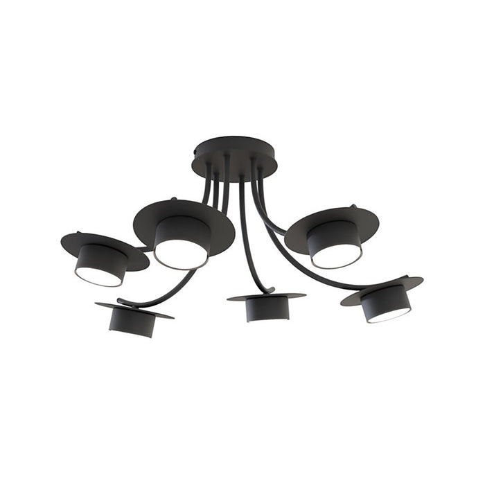 Plafoniera Moderna Giunone Acciaio Nero 6 Luci Gx53 Ip20