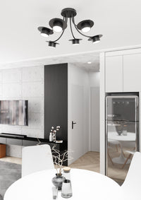 Plafoniera Moderna Giunone Acciaio Nero 6 Luci Gx53 Ip20