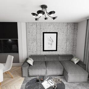 Plafoniera Moderna Giunone Acciaio Nero 6 Luci Gx53 Ip20