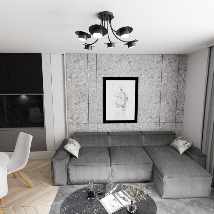 Plafoniera Moderna Giunone Acciaio Nero 6 Luci Gx53 Ip20