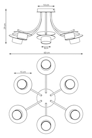 Plafoniera Moderna Giunone Acciaio Nero 6 Luci Gx53 Ip20
