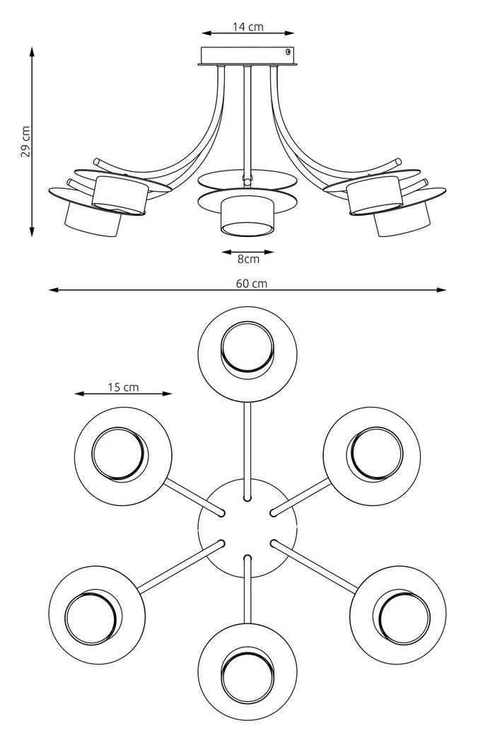 Plafoniera Moderna Giunone Acciaio Nero 6 Luci Gx53 Ip20