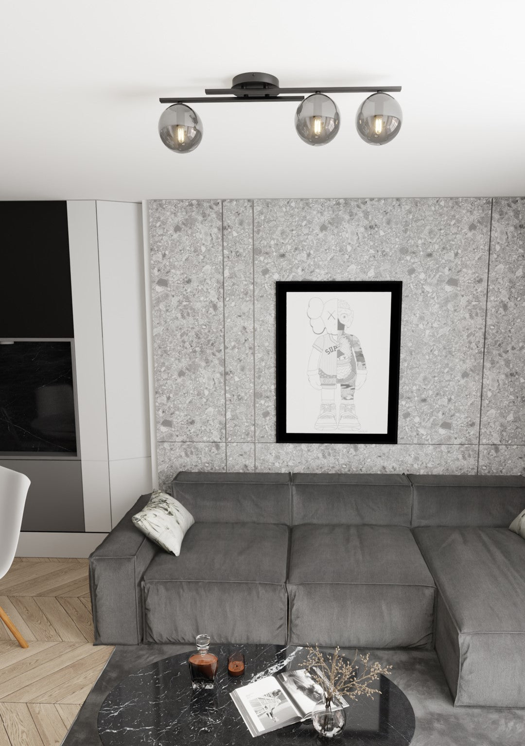 Plafoniera Moderna Nettuno Acciaio Nero 3 Luci E14 Ip20