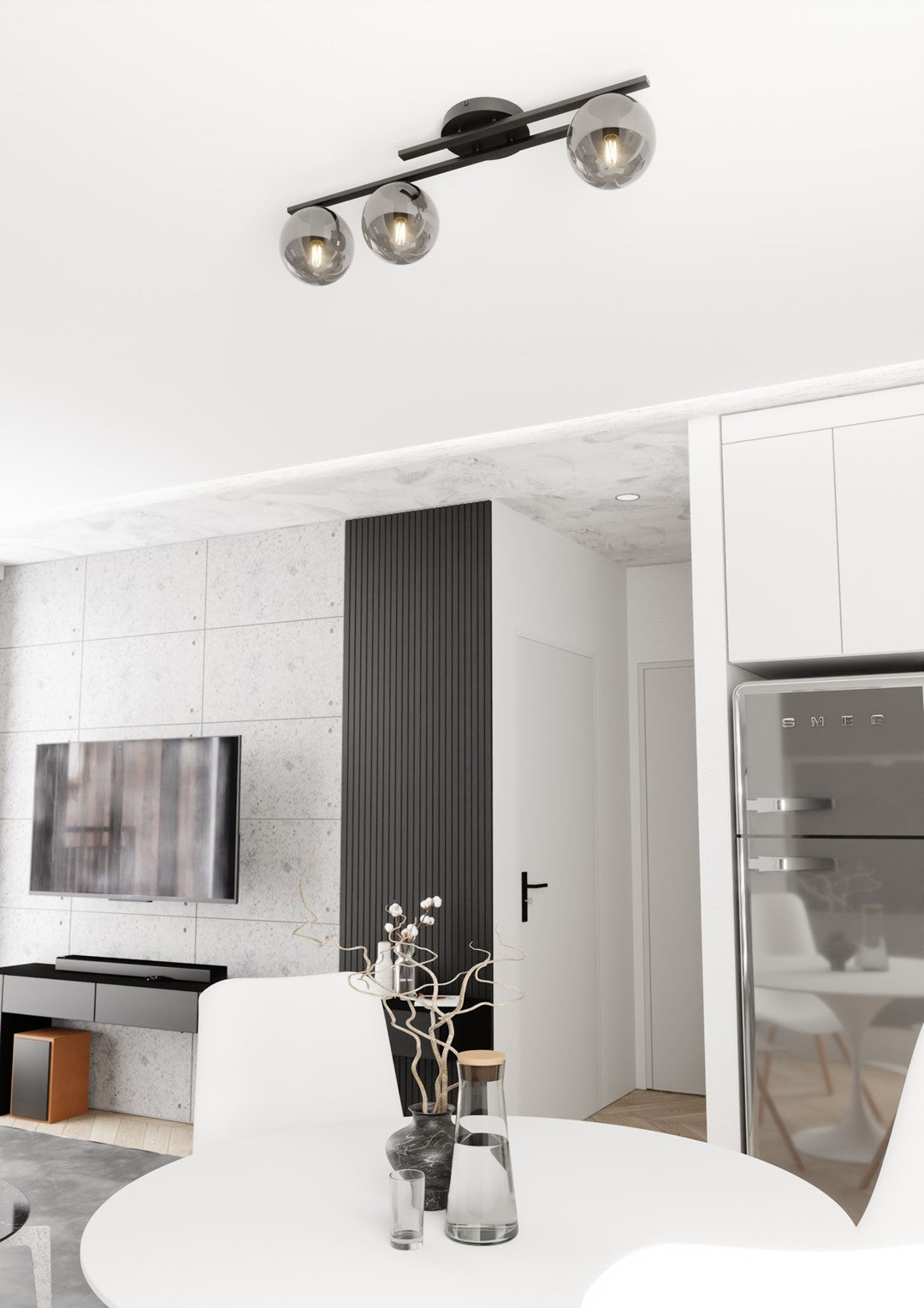 Plafoniera Moderna Nettuno Acciaio Nero 3 Luci E14 Ip20