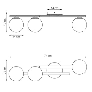 Plafoniera Moderna Nettuno Acciaio Nero 3 Luci E14 Ip20
