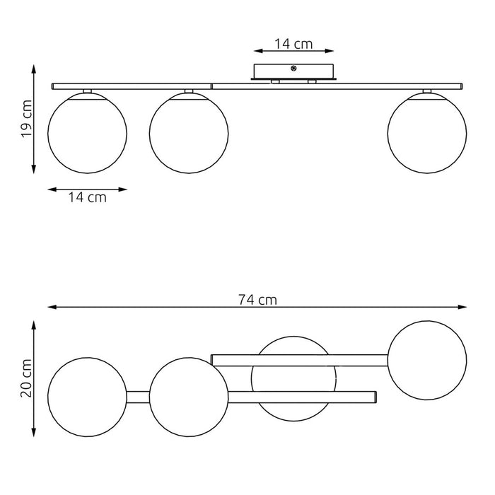 Plafoniera Moderna Nettuno Acciaio Nero 3 Luci E14 Ip20