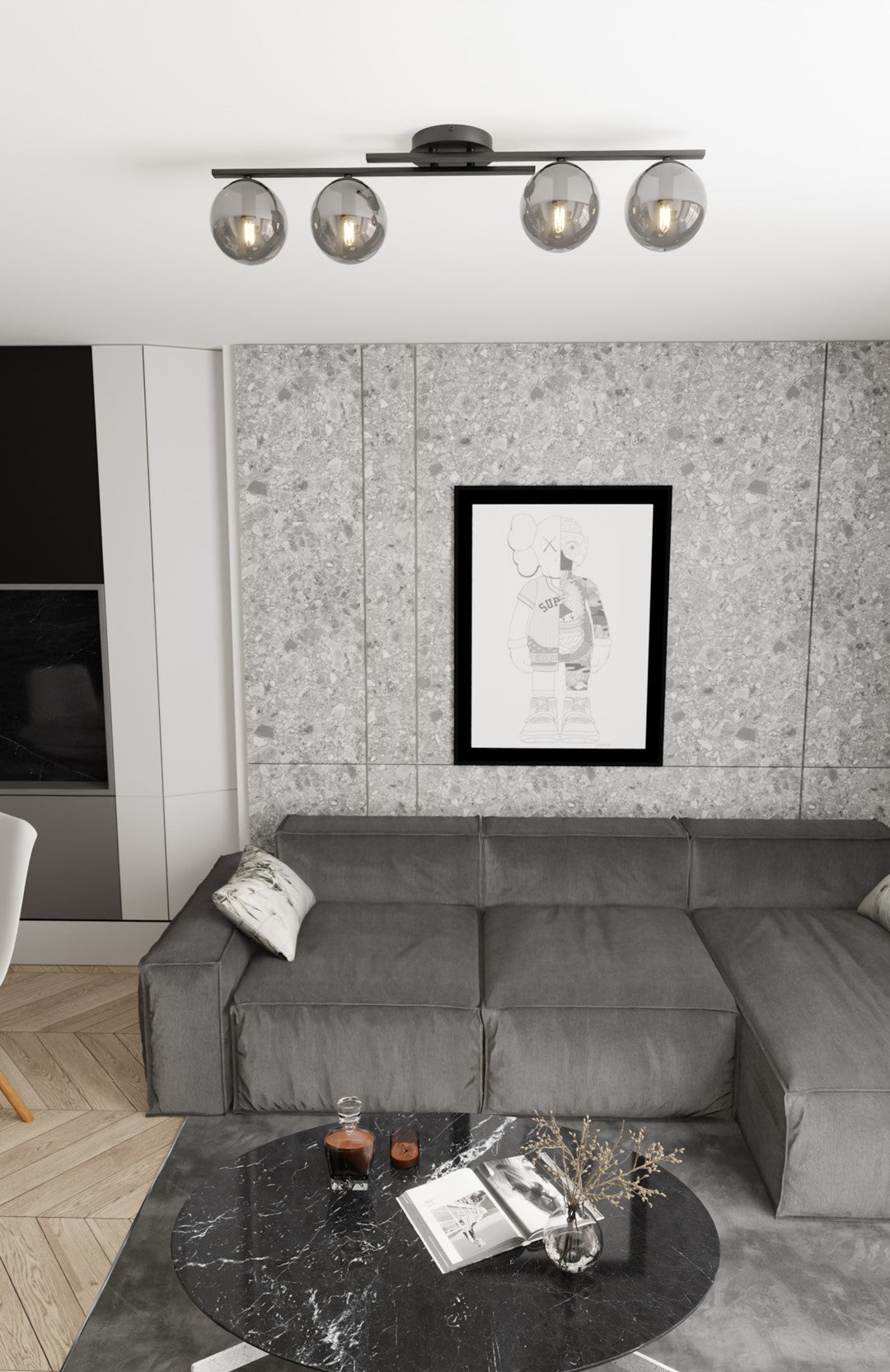 Plafoniera Moderna Nettuno Acciaio Nero 4 Luci E14 Ip20