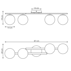 Plafoniera Moderna Nettuno Acciaio Nero 4 Luci E14 Ip20
