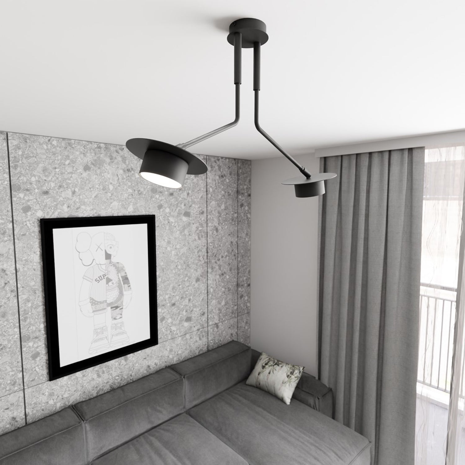 Plafoniera Minimal Cerere Acciaio Nero 2 Luci Gx53 Ip20