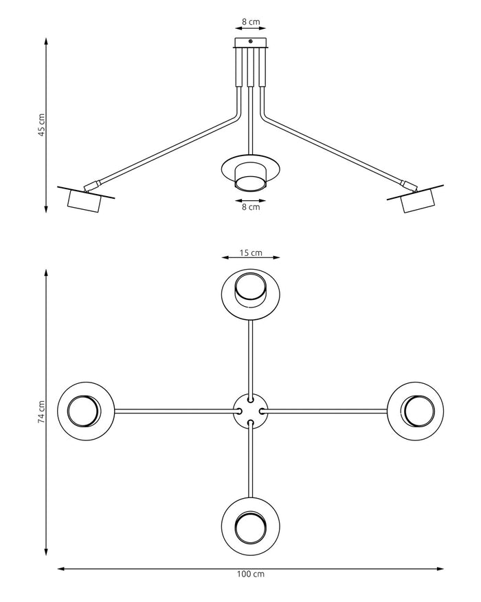 Plafoniera Minimal Cerere Acciaio Nero 4 Luci Gx53 Ip20