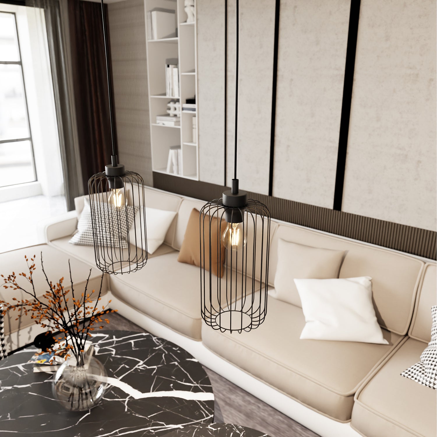 Sospensione Minimal Industrial Minerva 1 Luce Nera