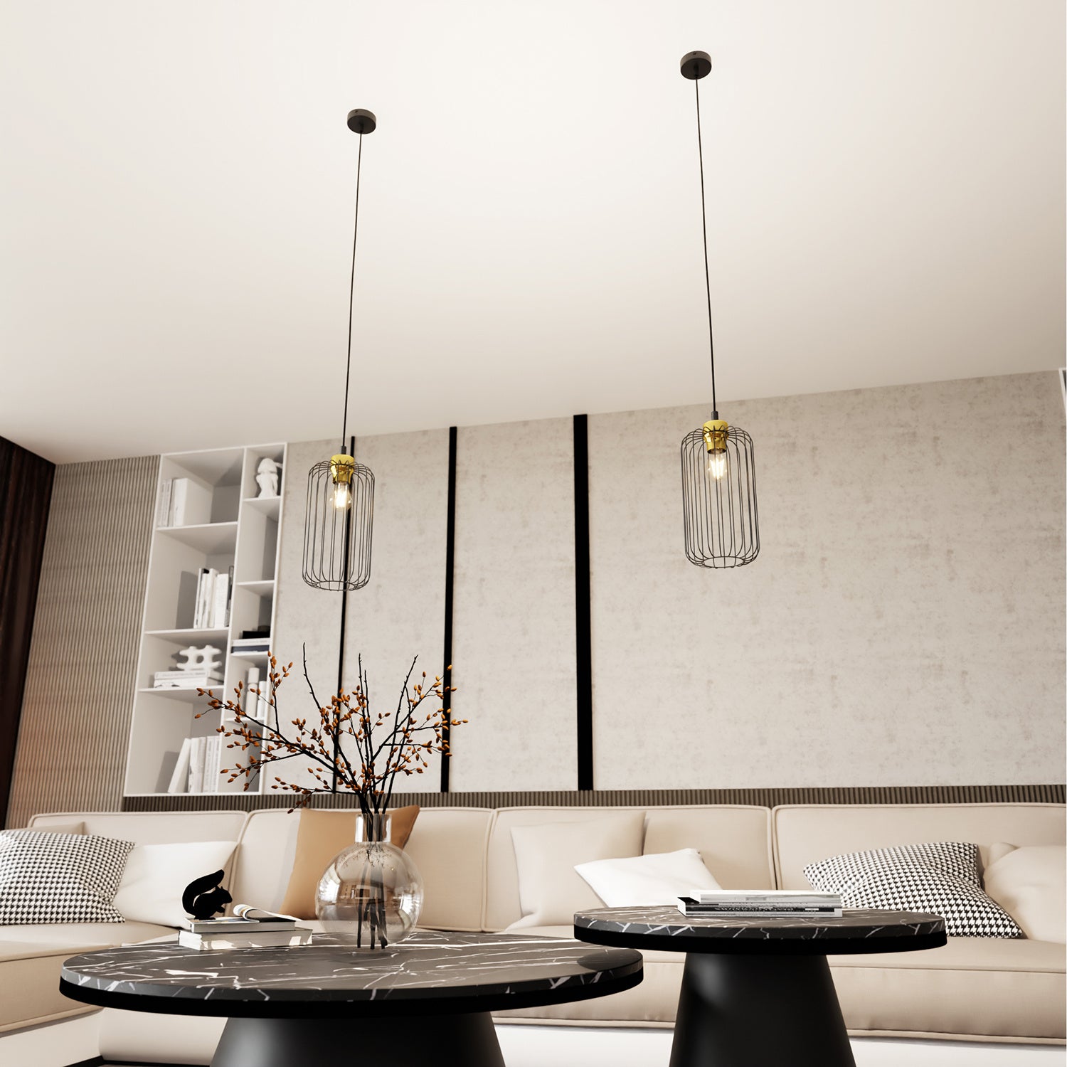 Sospensione Minimal Industrial Minerva 1 Luce Nera E Oro