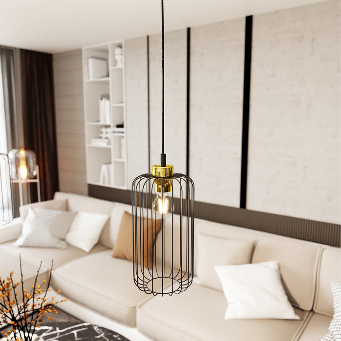 Sospensione Minimal Industrial Minerva 1 Luce Nera E Oro