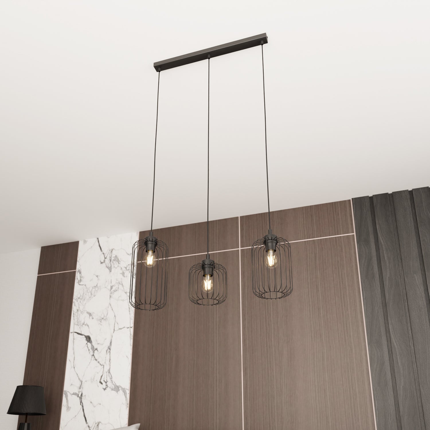 Sospensione Minimal Industrial Minerva 3 Luci Lineari Nera