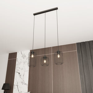 Sospensione Minimal Industrial Minerva 3 Luci Lineari Nera