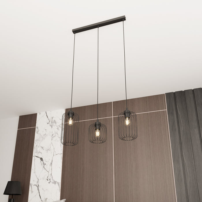 Sospensione Minimal Industrial Minerva 3 Luci Lineari Nera