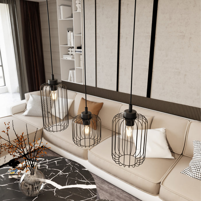 Sospensione Minimal Industrial Minerva 3 Luci Lineari Nera