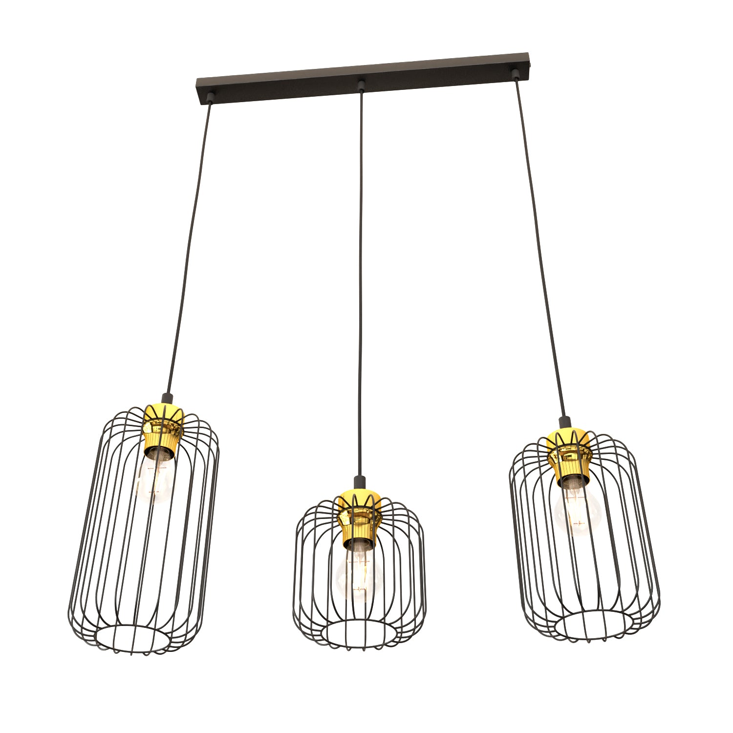 Sospensione Minimal Industrial Minerva 3 Luci Lineari Nera E Oro