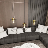 Sospensione Minimal Industrial Minerva 3 Luci Lineari Nera E Oro