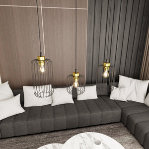 Sospensione Minimal Industrial Minerva 3 Luci Lineari Nera E Oro