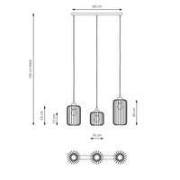 Sospensione Minimal Industrial Minerva 3 Luci Lineari Nera E Oro
