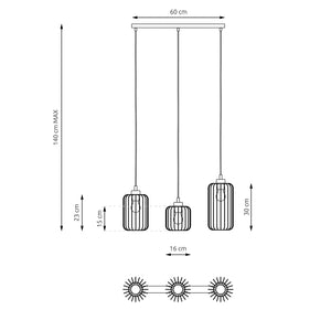 Sospensione Minimal Industrial Minerva 3 Luci Lineari Nera E Oro