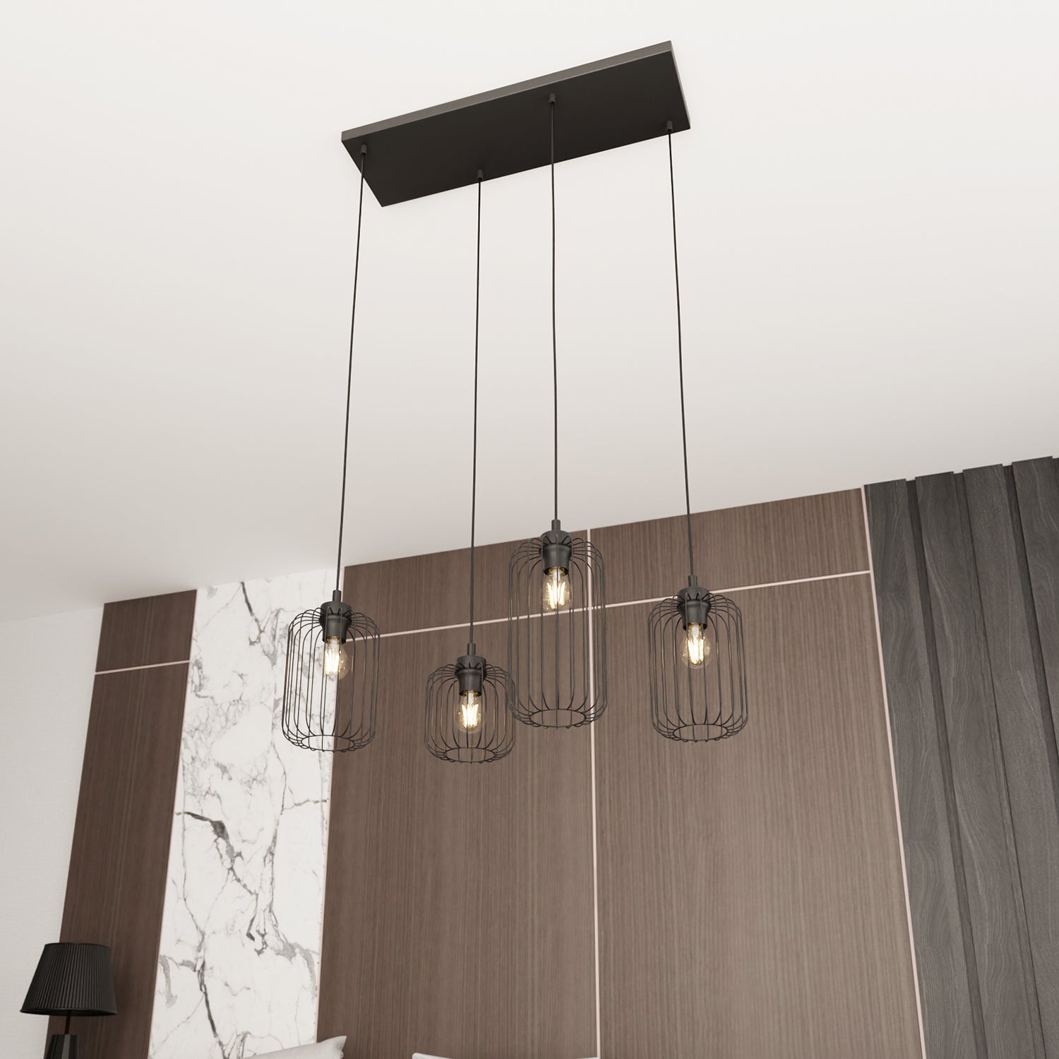 Sospensione Minimal Industrial Minerva 4 Luci Lineari Nera