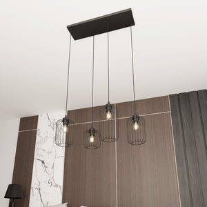 Sospensione Minimal Industrial Minerva 4 Luci Lineari Nera