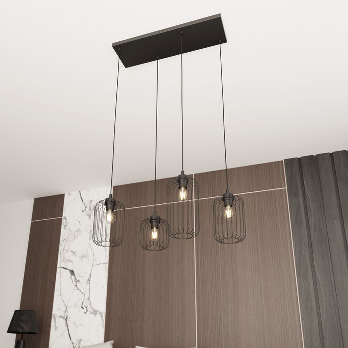 Sospensione Minimal Industrial Minerva 4 Luci Lineari Nera