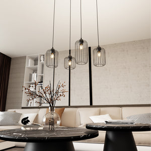 Sospensione Minimal Industrial Minerva 4 Luci Lineari Nera