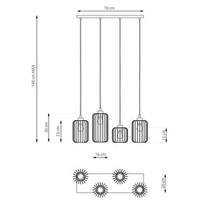 Sospensione Minimal Industrial Minerva 4 Luci Lineari Nera